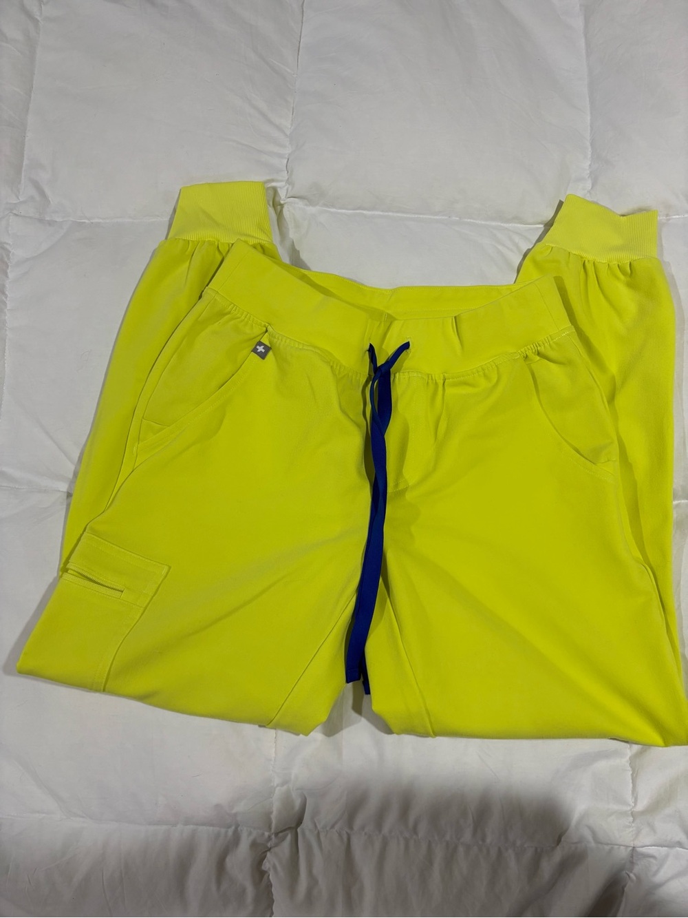 Figs XXS/P Neon Yellow Track Joggers with Navy Drawstring